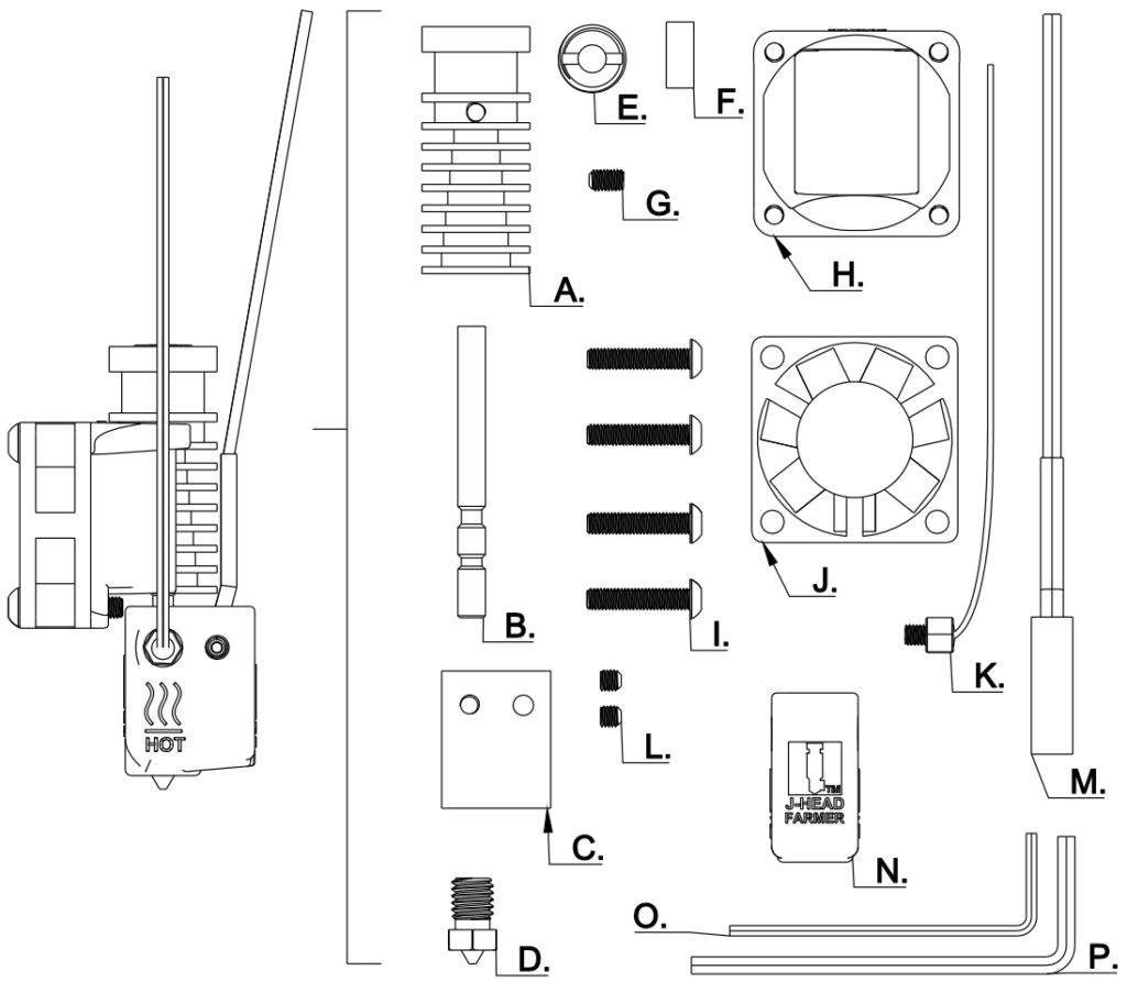 Hotend - J-Head Farmer hotend kit includes