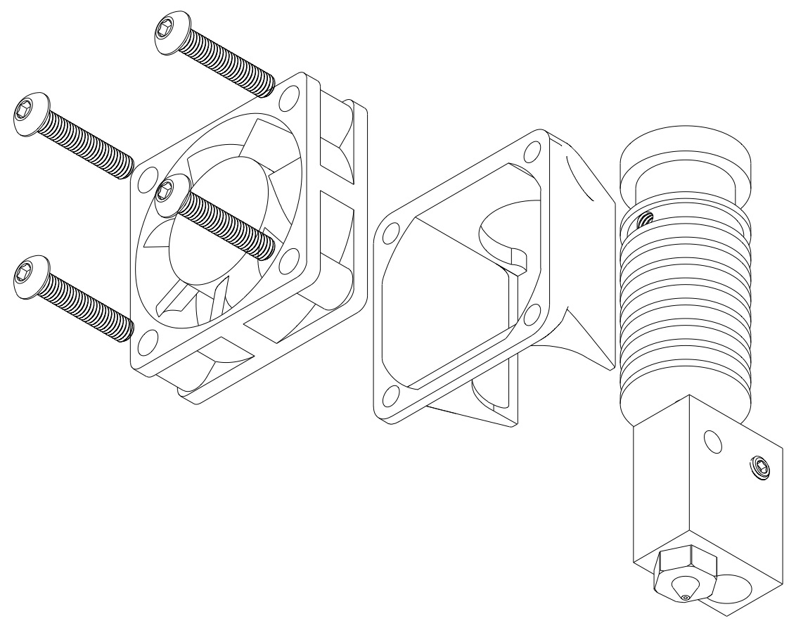 Hotend - J-Head Farmer hotend assemble fan to shroud and clip on finstack